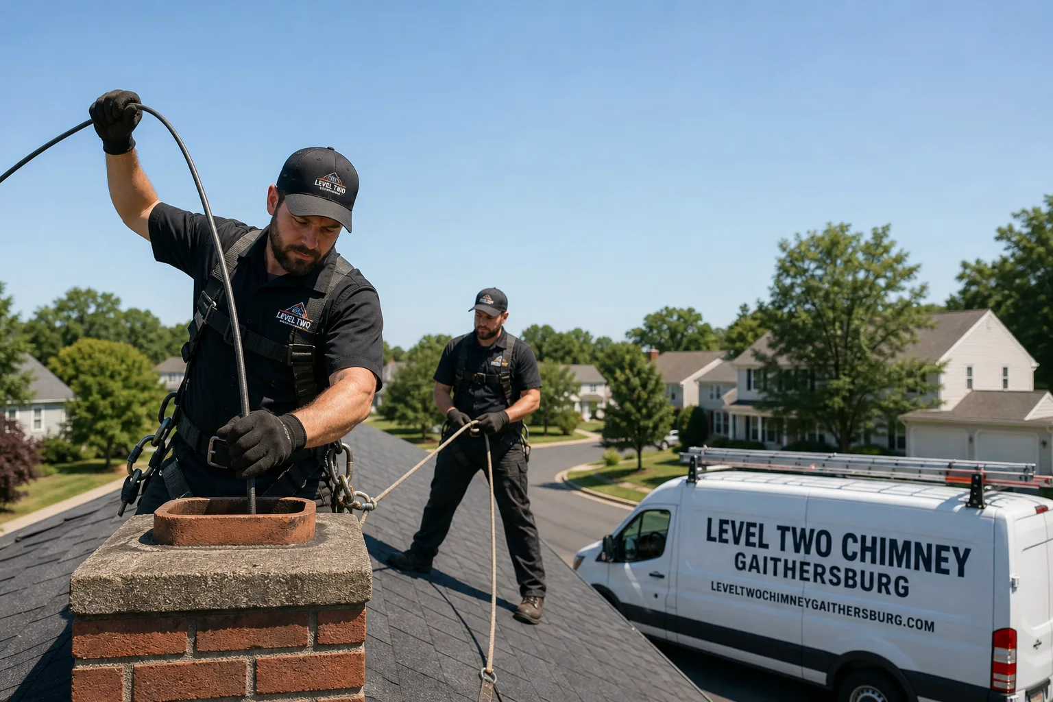 Level Two Chimney Gaithersburg chimney cleaning service vehicle and crew in Gaithersburg, MD